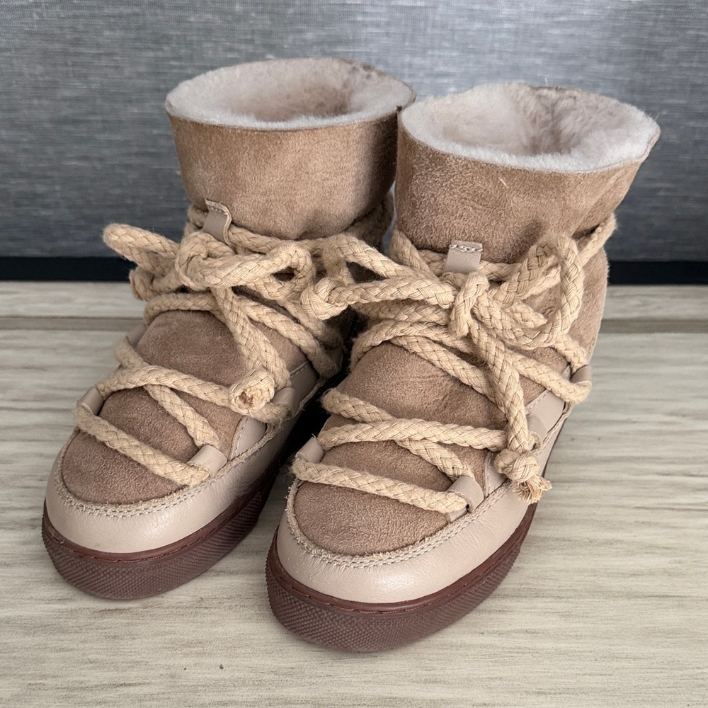 Inuikii Kids Tan Suede & Cream Lined Winter Boots